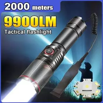 Освещение фонарик 2000 м, мощный фонарик дальнего действия 50 Вт с USB-зарядкой, фонарь, перезаряжаемая лампа
