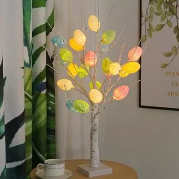 Освещение пасхальной елки Ветки с питанием от батареи Регулируемая функция «Всегда включен» Простая установка Светодиодная лампа для елки Пасхальное яйцо Орнамент Праздничные принадлежности 60cm