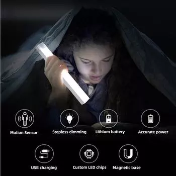 Освещение шкафа Датчик движения светодиодный беспроводной USB под ультратонким ночником для кухонного шкафа спальни гардероба внутреннее освещение 10CM