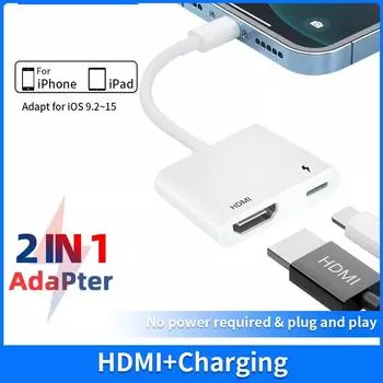 Освещение в HDMI Разрешение в 1920*1080P Двойной USB/OTG-концентратор для iPhone/iPad в 1080p TV Микрофон Аудио Конвертер для прямой трансляции белый
