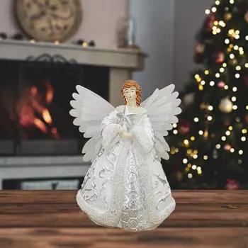 Освещенная 7,4-дюймовая фигурка ангела из смолы, многоцелевая настольная центральная часть, рождественское украшение