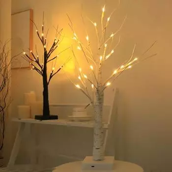 Освещенная береза, светодиодный ночник на батарейках, гибкие ветки, дизайн, прикроватная лампа, украшение для рабочего стола B