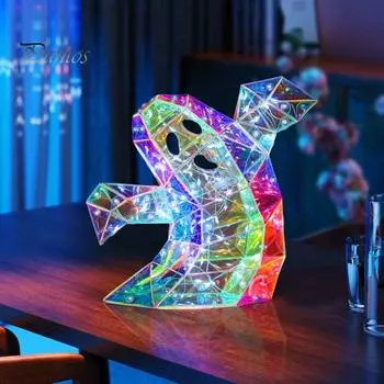 Освещенная фигурка привидения, украшение на Хэллоуин, призматическая переливающаяся жуткая лампа-призрак, питание от USB, красочный светильник-призрак для внутреннего и наружного декора A