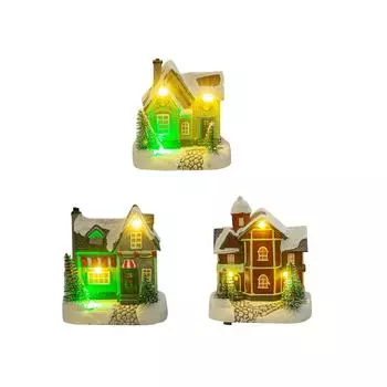 Освещенная Рождественская Деревня Дом Светильник LED Снежная Деревня для Домашней Книжной Полки A