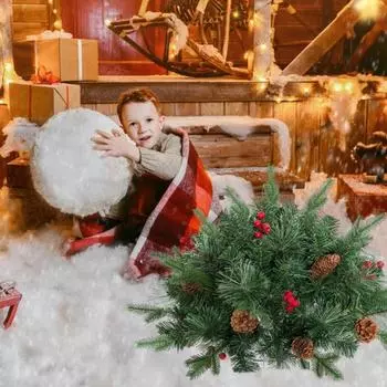 Освещенная рождественская елка, искусственная рождественская сосна с шишкой, красными ягодами, работающая от батареек, праздничная зимняя елка для сада, газона, двора D