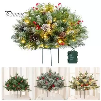 Освещенная рождественская елка, искусственная рождественская сосна с шишкой, красными ягодами, работающая от батареек, праздничная зимняя елка для сада, газона, двора D