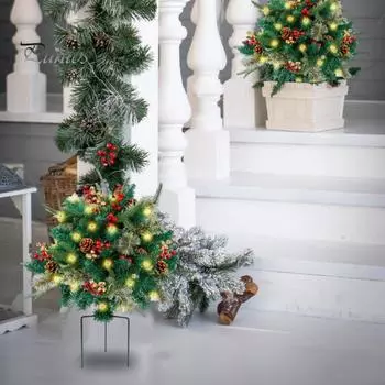 Освещенная рождественская елка, работающая от батареек, праздничные кашпо, украшение, 16 дюймов, искусственная рождественская сосна с шишками и ягодами для уличного праздника 1pc
