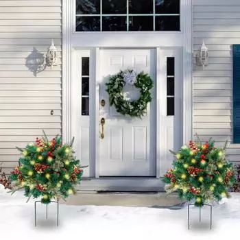 Освещенная рождественская елка, стойка для праздничных кашпо на батарейках, украшение 16 дюймов, искусственная рождественская сосна 1pc