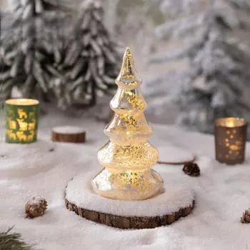 Освещенная стеклянная настольная искусственная елочная игрушка украшение ночник белый