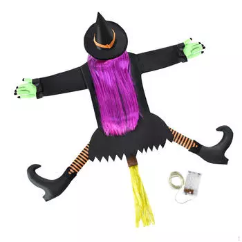 Освещенная Врезающаяся Ведьма в Дерево Хэллоуин Полет на Патио violet hair