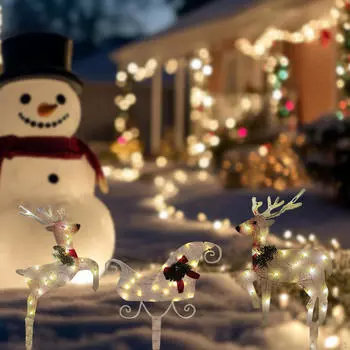 Освещенные рождественские украшения олени и сани Санты Светодиодные олени для Warm Light