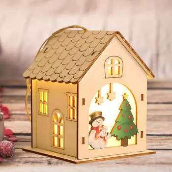 Освещенный Рождественский домик в деревне Снеговик, Рождественский подвесной светильник для украшения дома из дерева