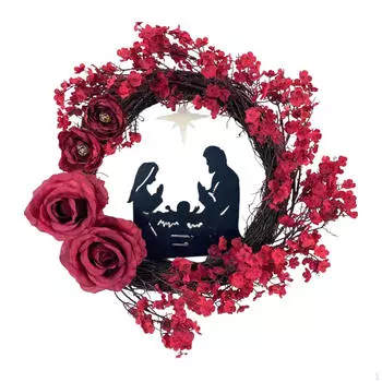 Освещенный рождественский венок, искусственный цветочный орнамент, Святое семейство, Рождество для