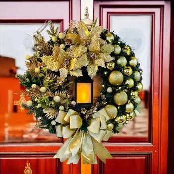 Освещенный рождественский вертеп Рождественский венок Освещенный венок со статуэткой Иисуса Святое семейство B золотистый