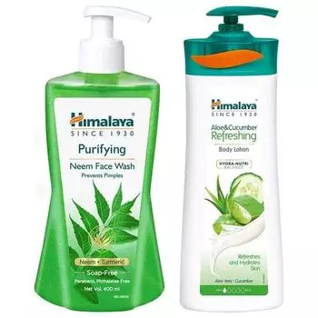 Освежающий лосьон для тела Himalaya Herbals Aloe and Cucumber, 400 мл и очищающий гель для умывания Himalaya Neem, 400 мл