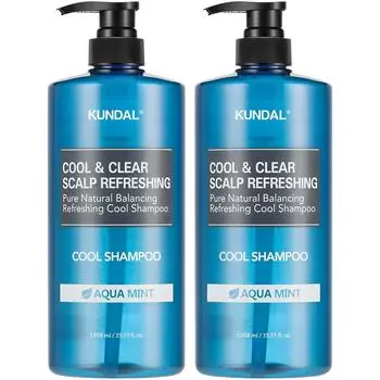 Освежающий шампунь для кожи головы Kundal Cool & Clear с ароматом аквамяты, 1,058 л, 2 шт.