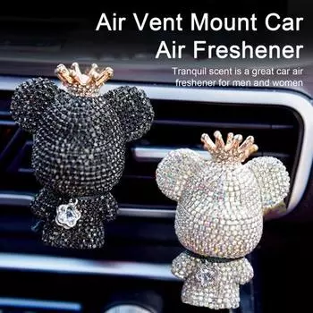 Освежитель воздуха со стразами в виде медведя для автомобиля, длительное крепление, стойкий аромат, удаление запаха, зажим типа зажима белый