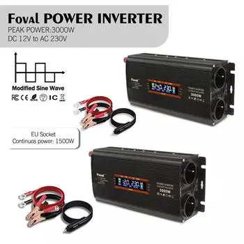 От 12 В до 24 В переменного тока, 220–230 В переменного тока, 1500 Вт, непрерывный/3000 Вт, пиковая внешняя розетка европейского стандарта, портативное автомобильное зарядное устройство, корректирующий модифицированный синусоидальный инвертор