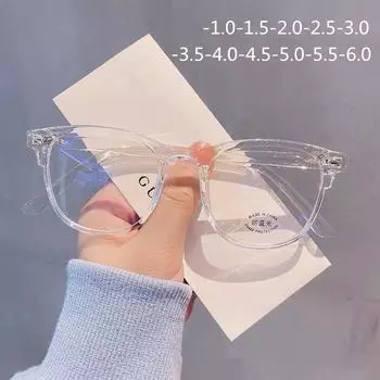От -1,0 до -6,0, антисиние металлические очки для близорукости, женские и мужские большие очки в оправе для близорукости, очки по рецепту, диоптрийные UV400 -1.0 белый