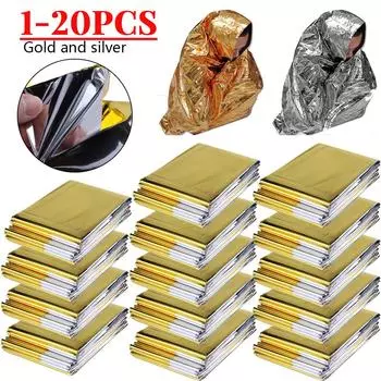 От 1 до 20 шт. аварийное одеяло для выживания на открытом воздухе, аптечка первой помощи, ветрозащитное и водонепроницаемое термоодеяло из фольги 210x160 см 210 x 160 cm