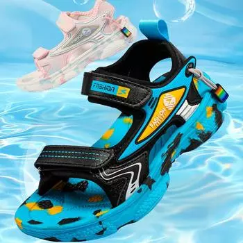 От 27 до 40 лет, детские летние сандалии на липучке, дышащие повседневные модные сандалии для мальчиков, пляжные спортивные сандалии для девочек 27 чёрный