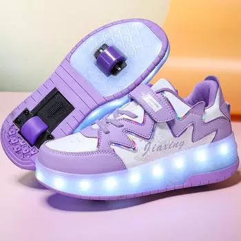 От 29 до 40 лет, детская двухколесная обувь с зарядкой и светодиодной лампой, халат, обувь для катания на роликах, обувь для катания на роликовых коньках, обувь для девочек 29 белый