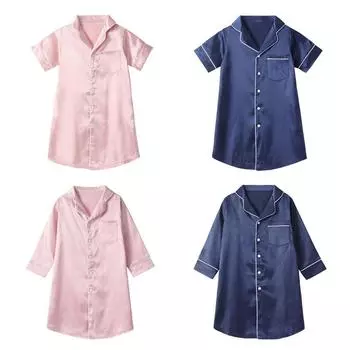 От 3 до 10 лет детская ночная рубашка на пуговицах для девочек, однотонная ночная рубашка, одежда для сна 100