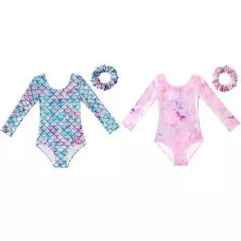 От 3 до 13 лет детский гимнастический купальник с принтом рыбьей чешуи, весенне-летний цельный боди с длинными рукавами, костюм 12