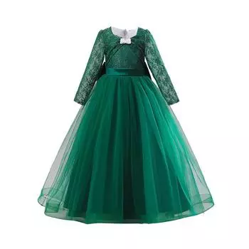 От 4 до 14 лет Тюлевое кружевное платье с цветочным узором для девочек, костюм, детское бальное платье невесты, платье принцессы для девочек, свадебное платье для первого причастия 120 зелёный