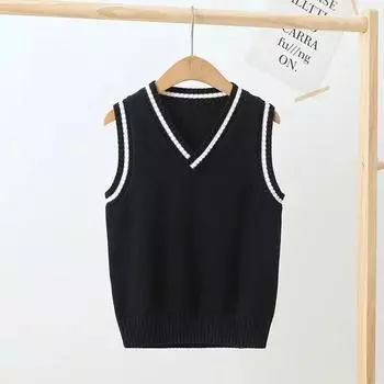 От 4 до 15 лет школьный вязаный жилет в консервативном стиле, повседневная универсальная верхняя одежда, жилеты для девочек, весенне-осенний детский свитер 110cm