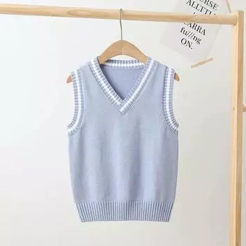 От 4 до 15 лет школьный вязаный жилет в консервативном стиле, повседневная универсальная верхняя одежда, жилеты для девочек, весенне-осенний детский свитер 110cm синий
