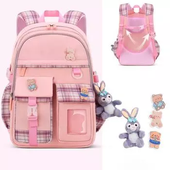 От 6 до 12 лет сумка для книг для девочек с рисунком животных, снижающий нагрузку гладкий рюкзак на молнии, школьная сумка для учащихся начальной школы розовый