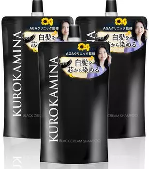 от AGA Clinic x Pharmaceutical KUROKAMINA Крем-краска для седых волос, цветной шампунь для чувствительных волос, набор из 3 пакетов [совместная разработка компании] Шампунь, Шампунь, чёрный