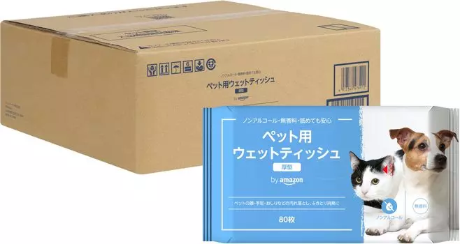 от Amazon Pet Wet Tissues Толстые без запаха 80 листов x 18 набор безалкогольных (Вилять) белый