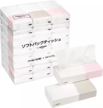 от Amazon Soft Pack Tissue 320 листов 160 пар листов x 24 упаковки Белый (2 сложенных) белый