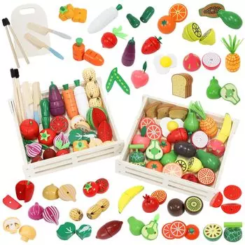 от Food Sanitation Rocotto Play Storage Wooden Box Play Large Wooden Educational Pretend Cooking Vegetables and Fruits 36 Piece Set No [Inspected Act]