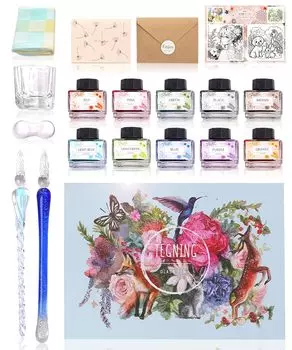 от Glass pen ink set 10 2 защитный роскошный набор [Курируемый художник] [Японский бренд] краски, ручки, письмо, футляр, ((синий пакет))