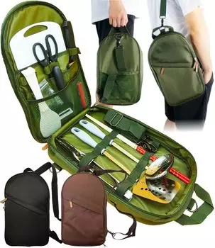 от кемпинга Походная кухонная утварь кемпинг барбекю на открытом воздухе приготовление пищи eziu [Рекомендуемые инструкторы] набор, оборудование, инструменты, 2-сторонняя сумка, (зеленый, 11-секционный зелёный