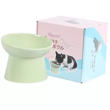 от Petpia Cat Rice Feeding Food Mowl с 15-градусным покрытием предотвращает плевки [под наблюдением ветеринара] Тарелка, столовые приборы, тарелка, контейнер, ножки, зелёный