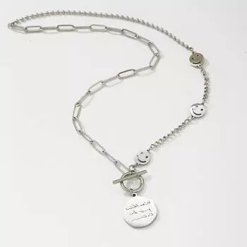 Ot пряжка универсальная хип-хоп смайлик круглый фирменный кулон из нержавеющей стали ожерелье женская ключичная цепочка простая милая цепочка для свитера