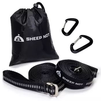 от SheepNot Hammock Belt Pro с плавной регулировкой и пряжкой, 3 м, комплект из 2 предметов, грузоподъемность 800 кг, карабин с сумкой для хранения Sheep Knot [бренд Kobe] чёрный