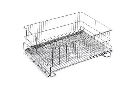 Otake Sangyo Made in Japan Tableware Drainer Basket with Flowing Water Tray Included Regular Horizontal 37 x 27cm All Stainless Steel Silver Made in серебряный