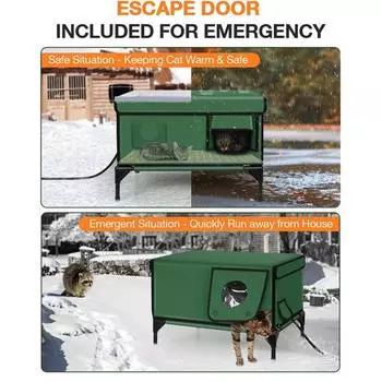 Отапливаемый домик для кошек, открытый, большой, защищенный от непогоды, зимний утепленный домик для кошек с дверью для побега, водонепроницаемый, теплый дом для диких бродячих кошек и кроликов