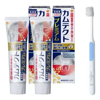 Отбеливающая зубная паста Camtect Premium для профилактики заболеваний пародонта 95 г 2 флакона с зубной щеткой [квази-лекарство] (гингивит/альвеолярная пиорея) +