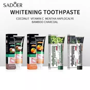 Отбеливающая зубная паста SADOER с кокосом, мятой, бамбуковым углем и древесным углем очищает зубной камень, ухаживает за деснами и освежает полость рта Coconut Whitening