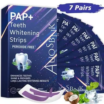 Отбеливающие полоски PAP+, Без чувствительности, Безопасны для эмали, Удаляют пятна от кофе и сигарет, Лучшие отбеливающие полоски для зубов PAP для чувствительных зубов - 7/14/21 пара