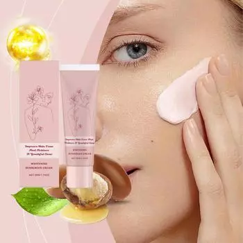 Отбеливающий солнцезащитный крем. Увлажняющий, осветляющий, солнцезащитный и водостойкий, глубоко питающий, увлажняет кожу и делает ее прозрачной. розовый