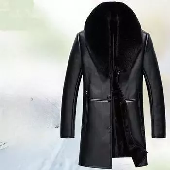 Отцы среднего и пожилого возраста носят средние и длинные кожаные куртки, мужские флисовые утолщенные с большим меховым воротником, съемные зимние 52