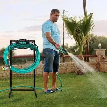 Отдельно стоящий держатель для садового шланга, стойка для хранения, устойчивая к ржавчине, прочная опора, простая установка, не требует сверления