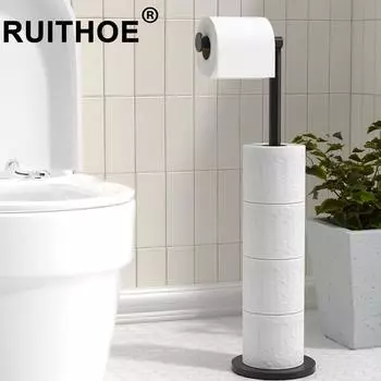 Отдельно стоящий держатель для туалетной бумаги с местом для хранения, массивное основание, нержавеющая сталь, черный/никель/золото/хром, современный чёрный